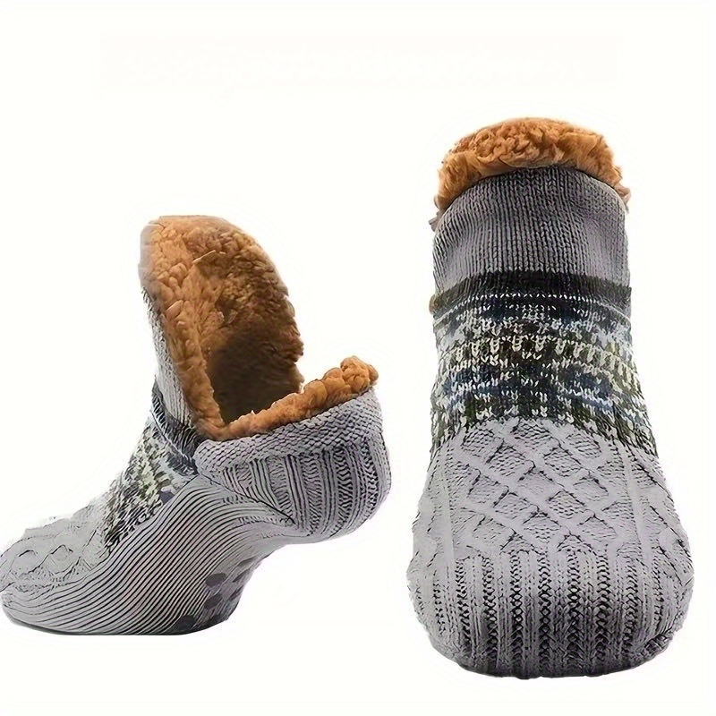 TEMU 1 Pair (2pcs Set) Sherpa Slippers, Men's Warm Socks, Comfortable Fluffy , , Non-slip Socks, Universal Women's Style - Grey, Blue, Fluffy Socks