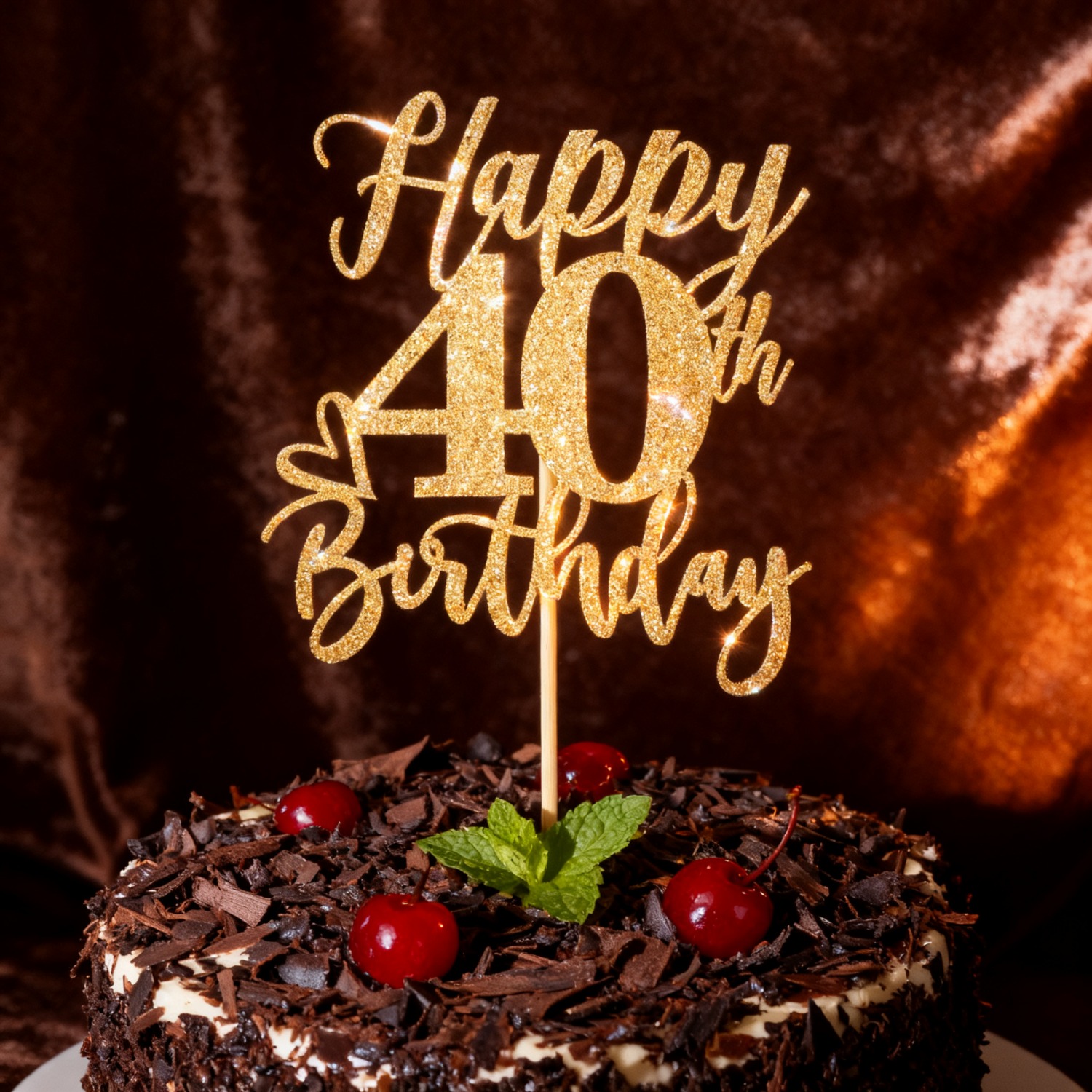 Image of 1 Golden Glitter Birthday Cake Decoration, Humorous Supplies For Celebrating A 40th Birthday