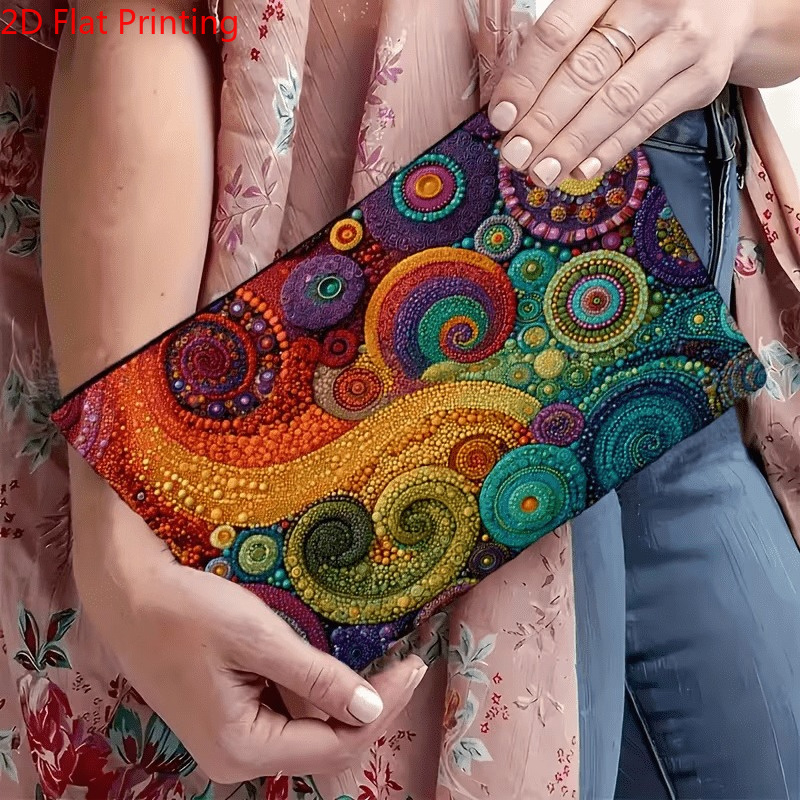 TEMU A 2d Flat-printed Cosmetic Bag, Not Embroidered, Designed For Versatile Storage. It Features Vibrant Spiral And Patterned Designs, Making It