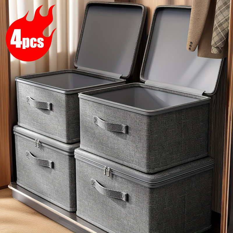 TEMU Lot de 4 boîtes de rangement sous-lit en plastique de grande avec couvercle rabattable, adaptées pour vêtements, livres, draps, organisateurs,