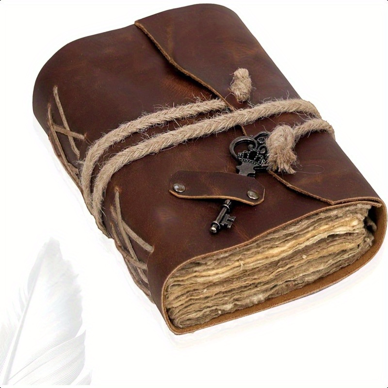 handmade buffalo journal     edge notebook with antique key bookmark hand stitched binding rustic stitching 11x7 8x6 7x5 inch gift for writers artists travelers artists sketchbook   durable  