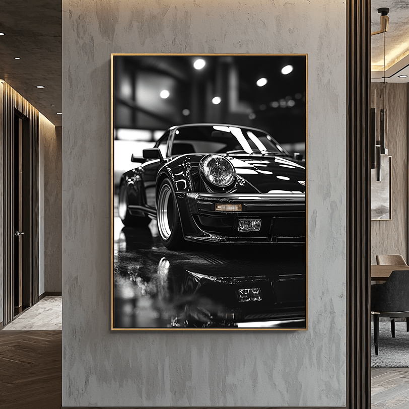 TEMU 2d Flat, 2d Flat, 1pc, Frameless, 31.5x47.24 Inches, A Black And White Photo Of Wide-body Car, An Interesting Canvas Wall Decoration For Home,