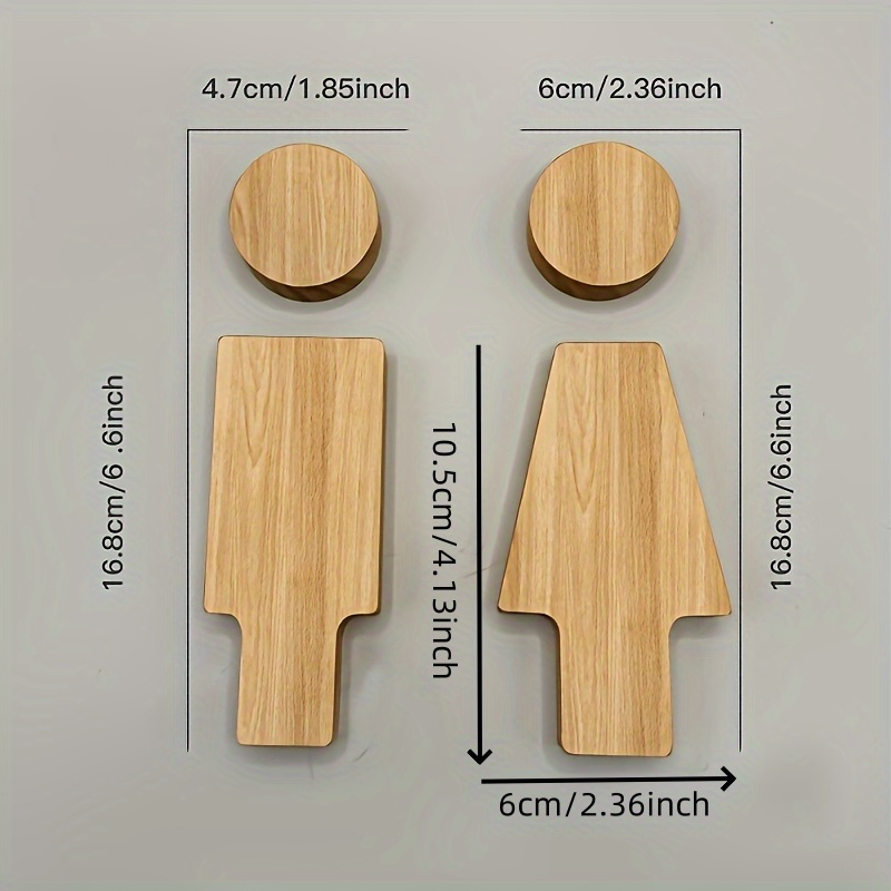TEMU Letrero de baño de madera 2D estilo , autoadhesivo y fácil de instalar, decorativo para puertas de baño de hombres y mujeres, decoración
