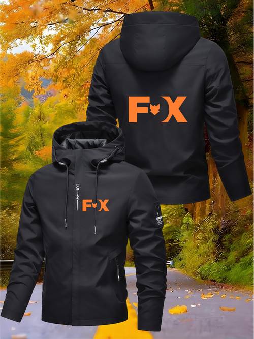 mens hooded jacket outdoor off road sports theme with logo and print tech windproof and wear resistant material 2026 off road hardcore workwear professional for cycling