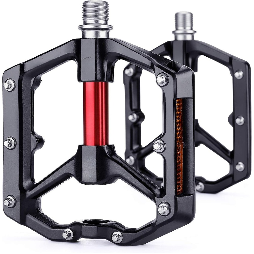 Image of Aluminum Alloy Bike Pedals With Reflectors, 9/16 Inch Flat Bicycle Pedal Set For Mountain Bike And Road Bike