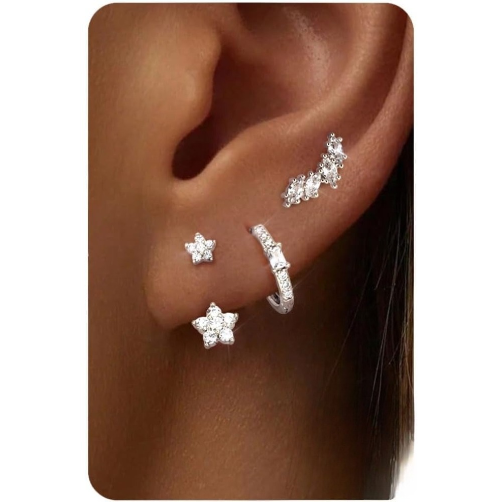 3 Pairs Copper With 925 Silver Ear Post Stud Hoop Earrings Set For Women Hypoallergenic Cartilage Earrings Dainty Small Stud Hoop Earring For Multiple Piercings