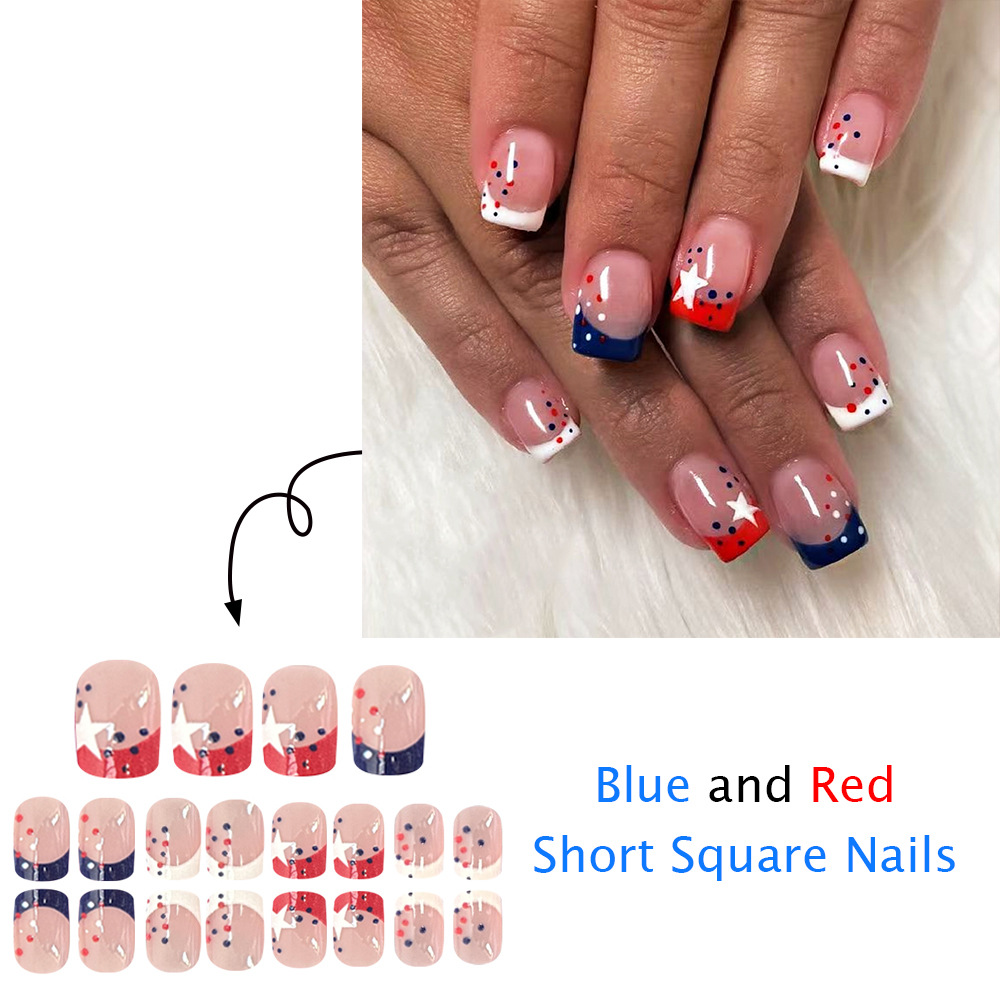 TEMU 48pcs Press On Nails Suitable For Women & - Short Square Full Cover False Nail Tips With Adhesive Tabs, Ombre Star Polka Dot & Gradient Glossy