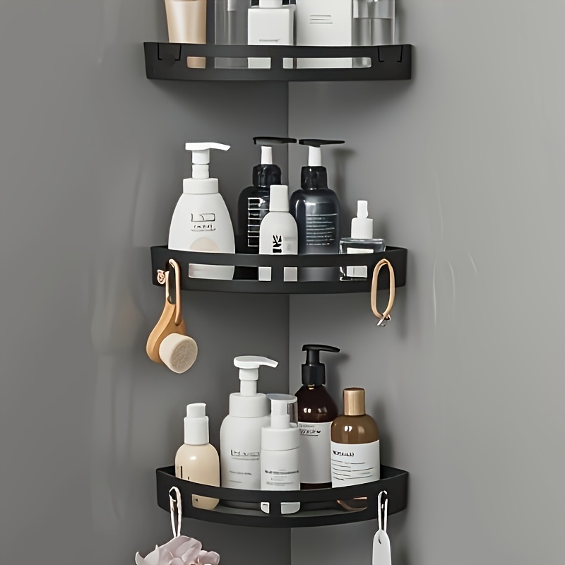 TEMU No Drill Corner Storage Shelf 3 Pack, Thick Plastic 3-tier Wall Mount Shower Caddy, Rust Proof Bathroom Kitchen Wall Organizer With Adhesive
