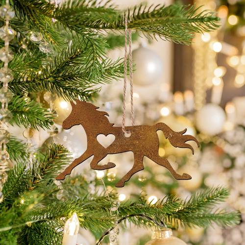 1 pièce décoration murale cheval en métal - statue de cheval en fer rouillé marron vintage avec découpe en cœur, décoration murale horizontale intérieur/extérieur pour ornements de sapin de noël, pour bureau - style ferme cheval en fer