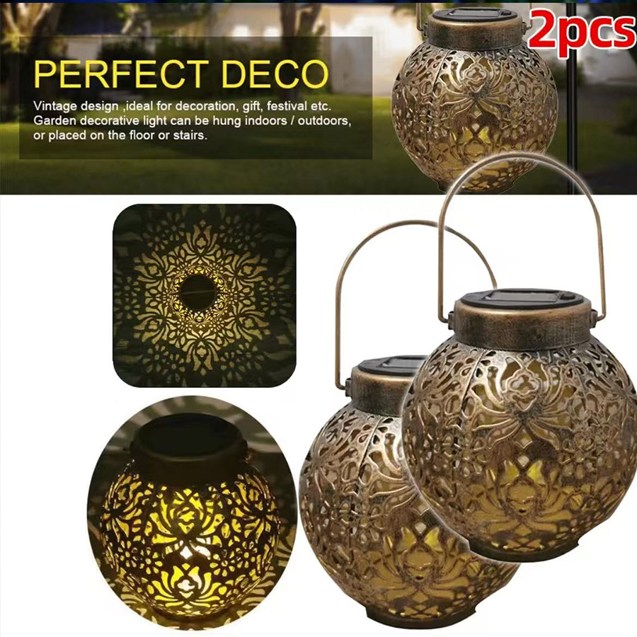 TEMU 2pcs Decorative Outdoor Hanging Light With Intricate Floral Pattern, Solar Peony , Solar Charging For For Garden, Fence, Wall, Steps, Home,
