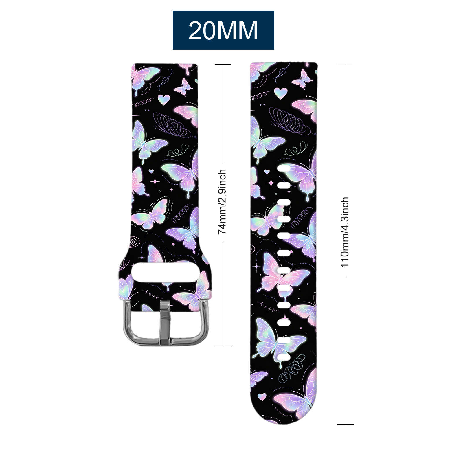TEMU For Galaxy Watch 3/4/5/6/7/8/ultra/classic/pro 41mm 42mm 43mm 44mm 45mm 46mm 47mm Silicone Strap Adjustable Sweat-resistant Clasp Fancy Floral
