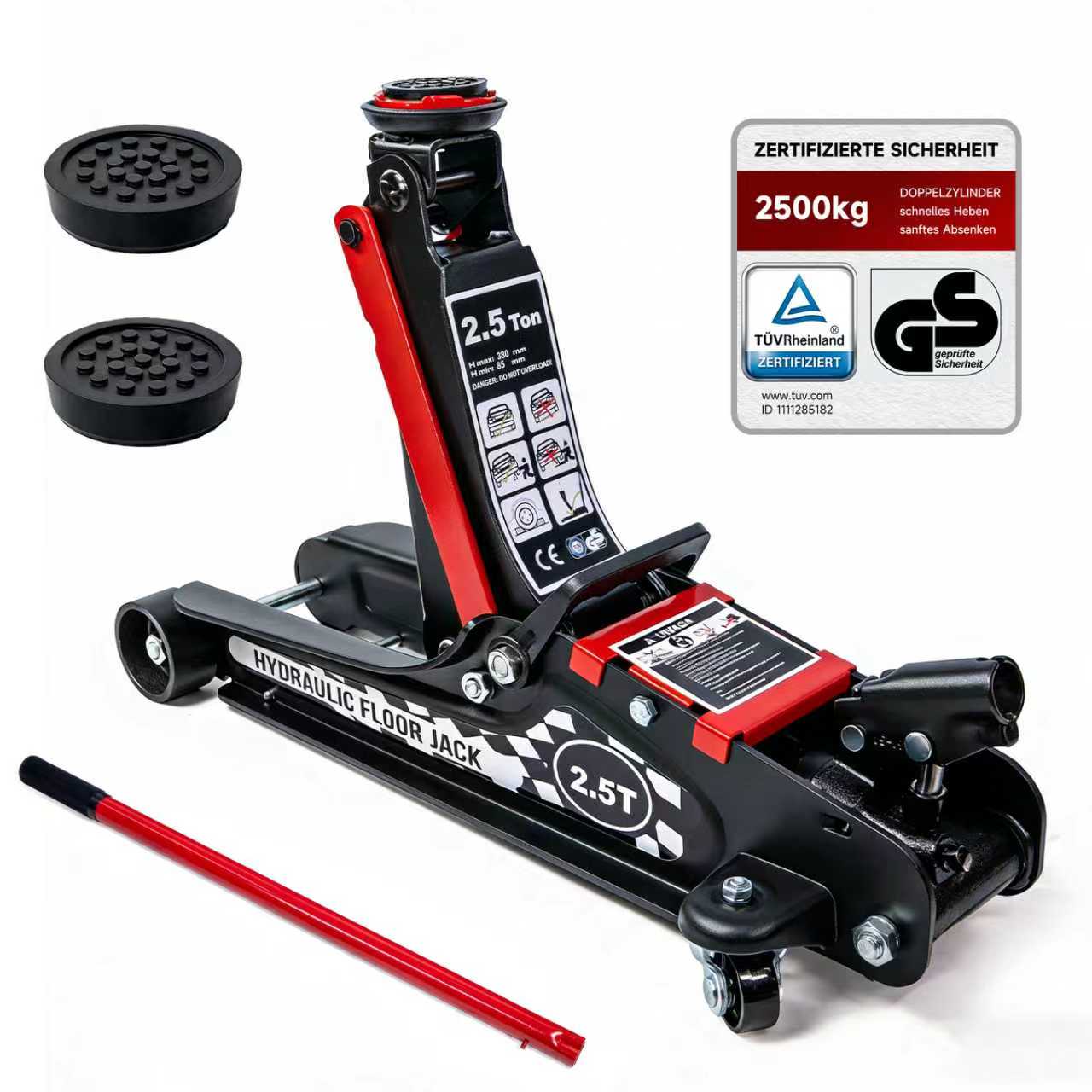 Image of 2.5t Flat Hydraulic Horizontal Jack, 3t Double Cylinder Horizontal Hydraulic Jack, Built-in To Prevent , With Anti-slip Rod Handle, Suitable For Low-floor Vehicles, Sports Cars And