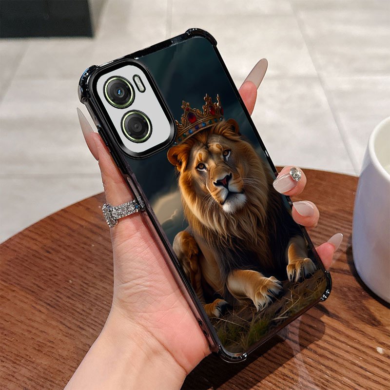 TEMU Phone Case - Lion With Crown Shockproof Design Clear Case Black Full Coverage Phone Case Suitable For Motorola For Moto G06 Protection Cover