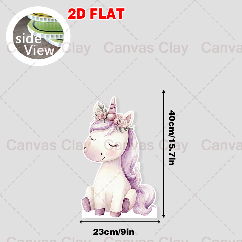 TEMU 2d Flat, 2d Flat, Single Piece Standee For Birthday Celebrations Featuring Watercolor Fantasy Unicorn Designs - Made From Durable Resin, Ideal