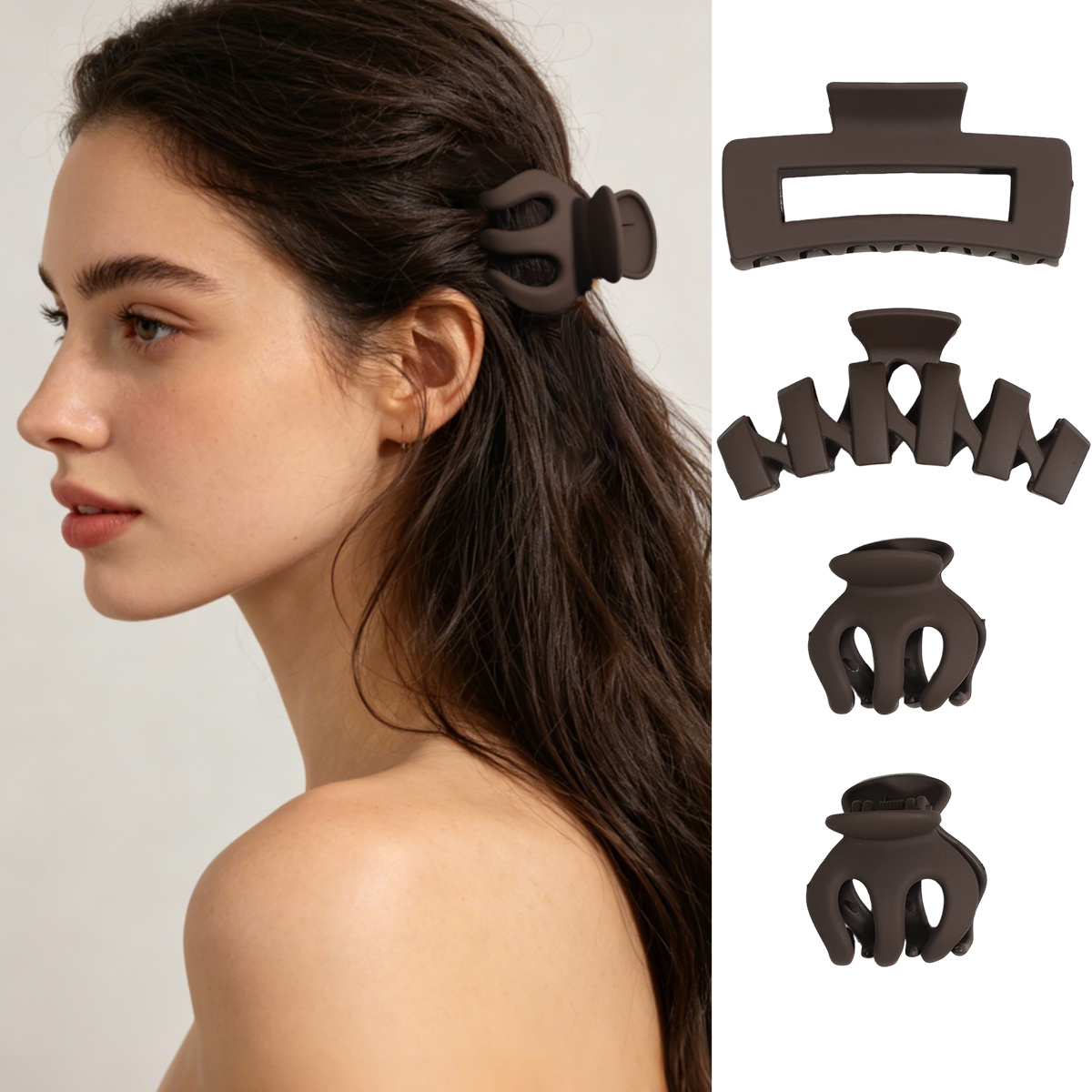 4pcs Matte Rectangle and Butterfly Claw Clips Set