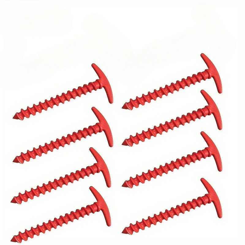 TEMU 8pcs Outdoor Ground Stakes - Spiral Windproof Tent Pegs, Red/black/, Essential Tool For Camping/road Trips, Suitable For Beginner Camping/family