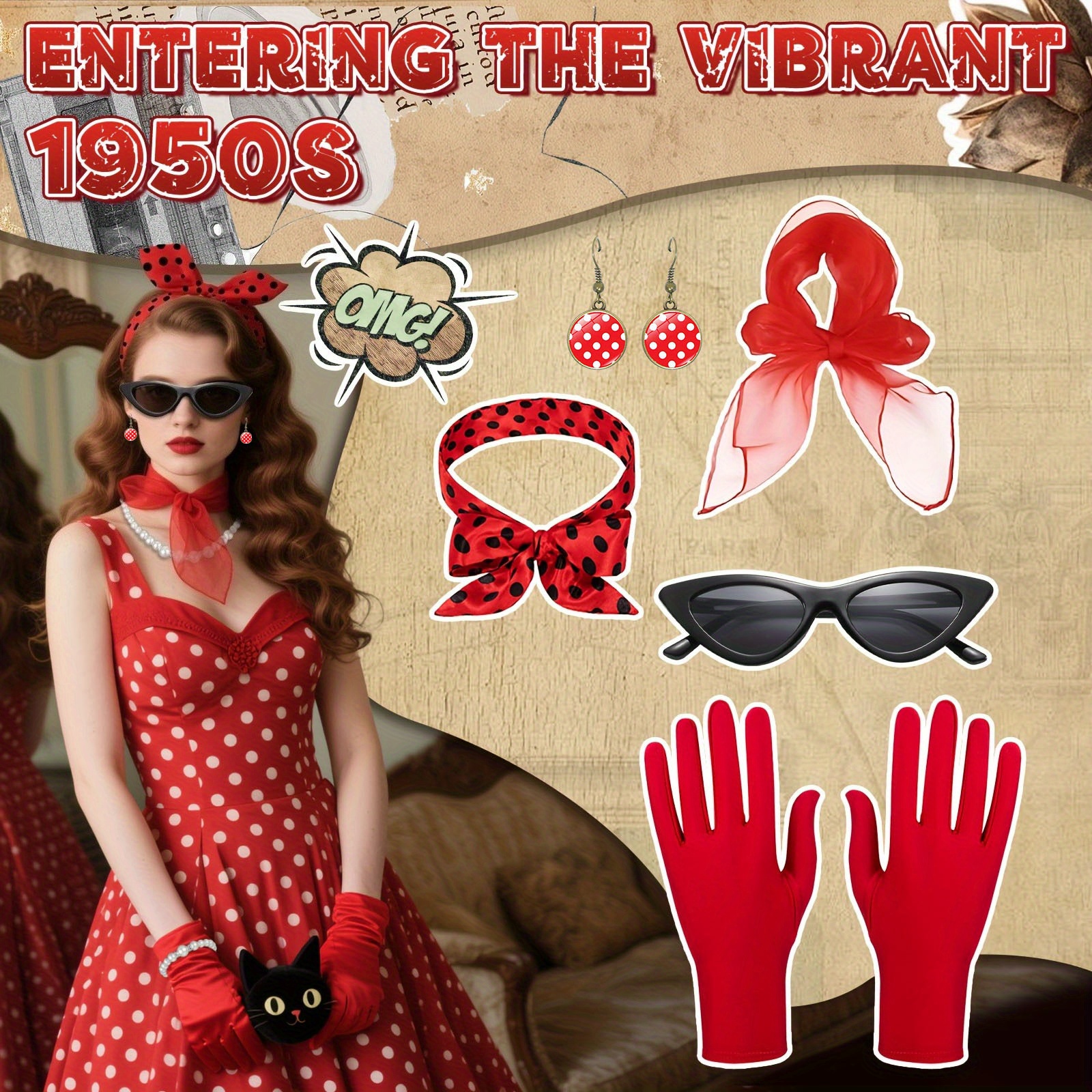 5pcs vintage womens accessory set 1950s fashion style - Temu  display picture 3