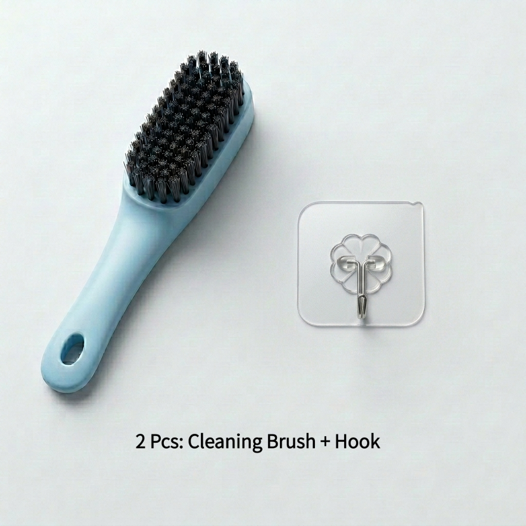 TEMU 2pcs Set: 1 Soft-bristled Cleaning Brush + 1 Hook, Multi-functional Laundry Brush, Gently Cares For Shoes And Clothing, Highly Effective Stain