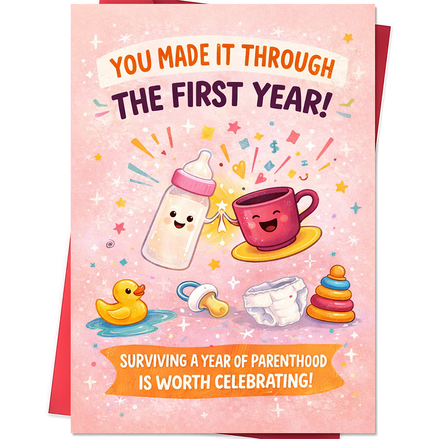 TEMU 1pc Greeting Card And 1pc Envelope New Parents Celebrating 1 Year Of 1pc Greeting Card For Commemorating First Year Of