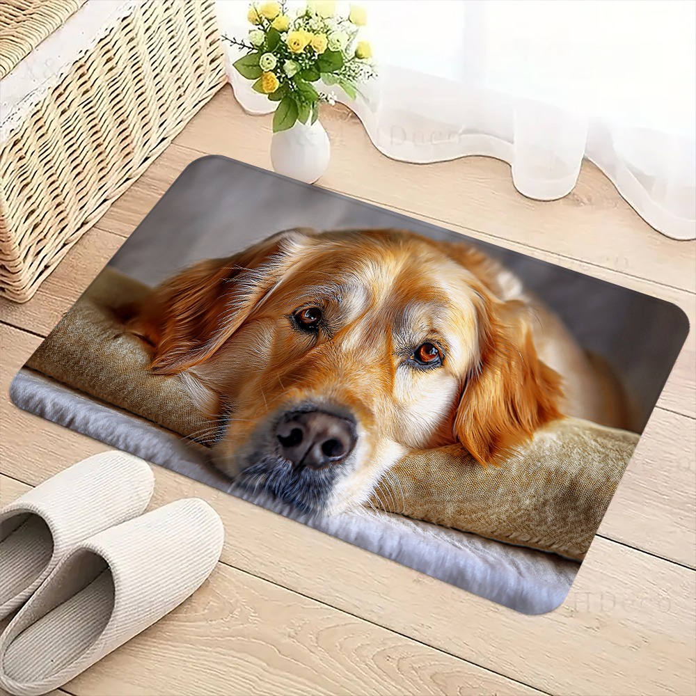 1pc extra large rectangular dog bed mat - soft plush cushioned floor bed with golden retriever design, machine washable pet bed for large rooms, ideal for small to medium dogs - cozy indoor mat for hardwood & mat floors, durable & easy clean, enhances resting experience,   home decor, christmas gift for pets, fits small to medium-sized pets, comfortable and stylish pet bed mat Product details 1