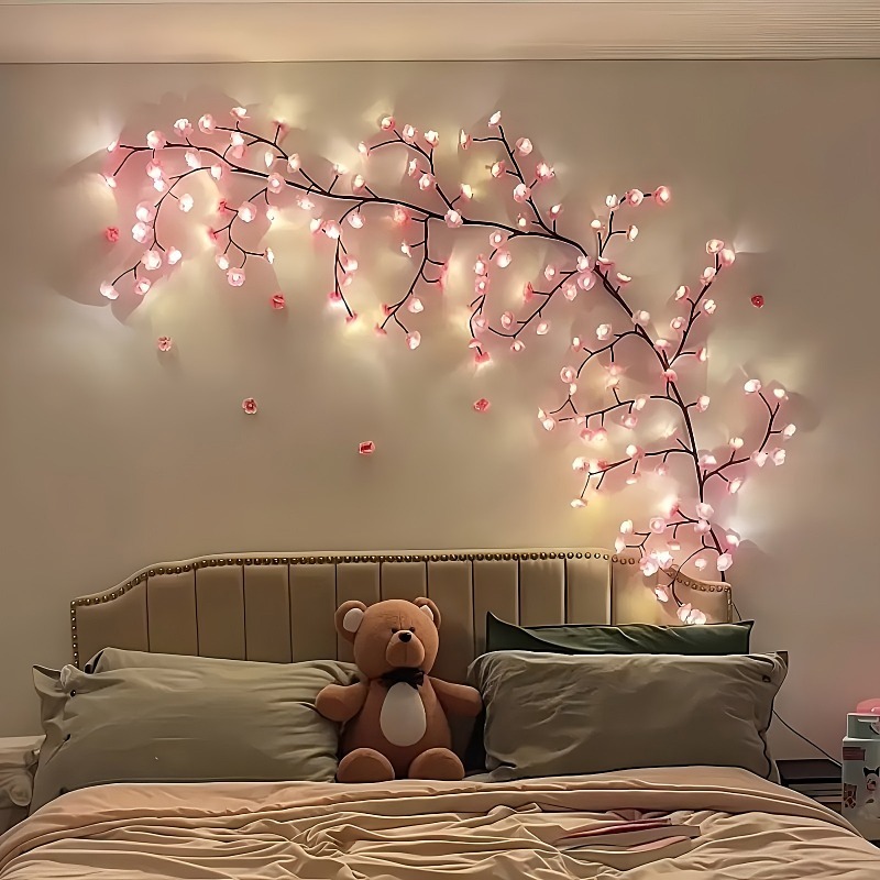 TEMU 142-bulb Cherry Vine String Lights (71pcs Leds And 71pcs Cherry Blossoms), Glowing Cherry Tree Branch Lights, Cherry Vine Lights, Led Branch