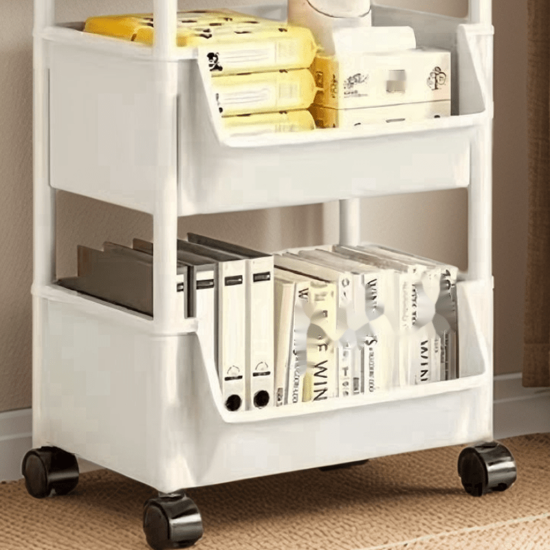 3 tier rolling storage cart with wheels versatile white plastic organizer rack for kitchen bathroom home no     books snacks and household items details 1