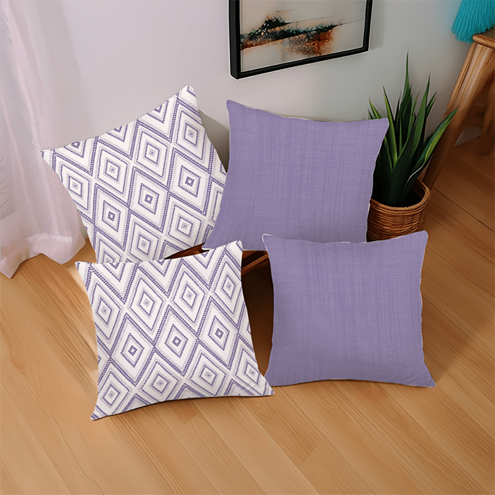 Set di * federe geometriche colorate in luce viola, progettate per creare un * elegante e confortevole. Realizzate in * poliestere, queste federe * resistenti a pieghe e sbiadimento, rendendole * per l'uso tutto l'*. La