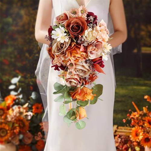 wedding bouquets for bride bridesmaid orange bridal bouquets for bride wedding flowers bouquet wedding ceremony and anniversary valentines day decor