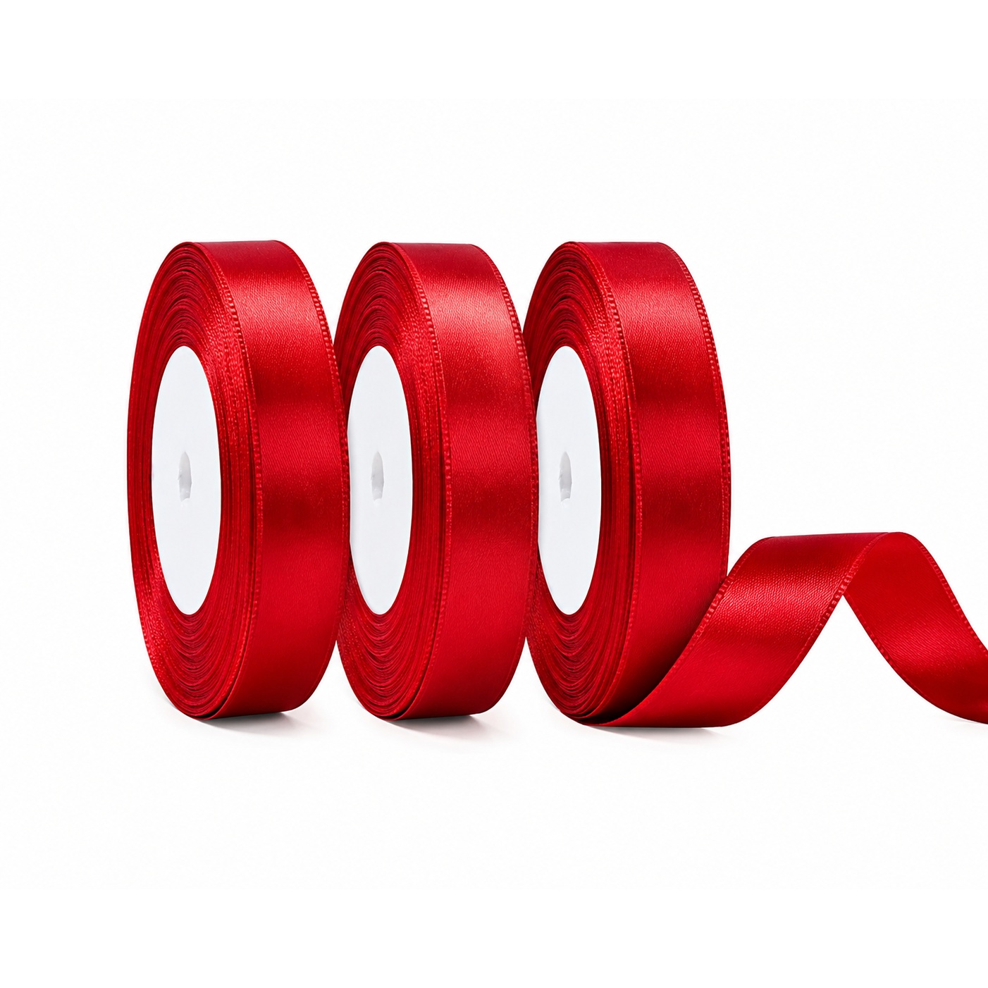 TEMU 3-pack Red Satin Ribbon, 75 Yards Total, 2 Cm Wide - Premium Ribbon For Holiday Decor, Bouquets, Weddings & Projects