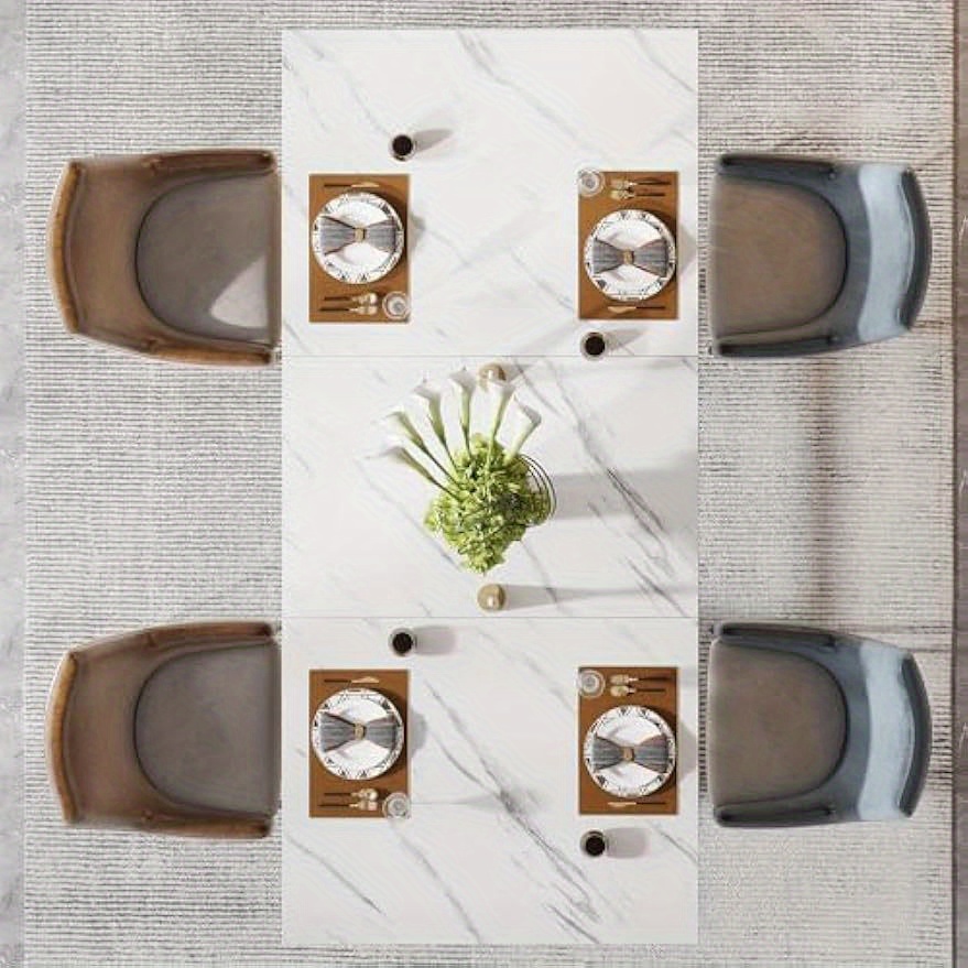 Modern Dining Table, 160 X 80cm, White And Golden, , Metal Legs, Accommodates 4-6 People