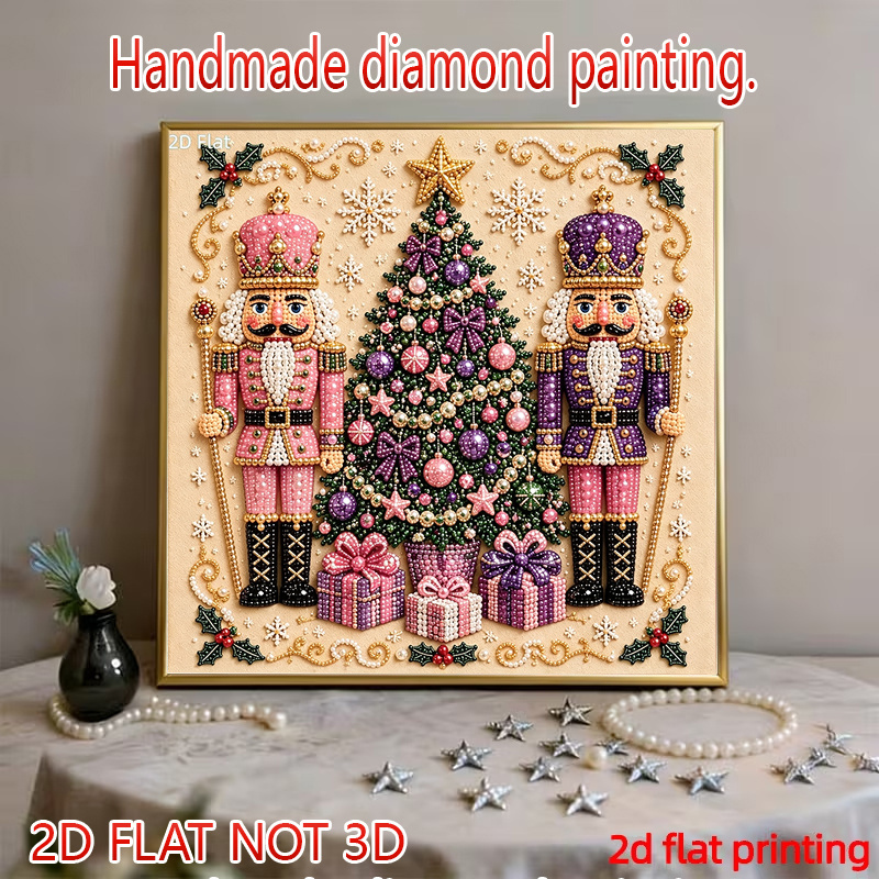 TEMU (2d Flat) Pink And Purple Nutcracker Christmas Diamond Painting Kit, Full Set Of Diy Point Diamond Material Package, Flat High Definition
