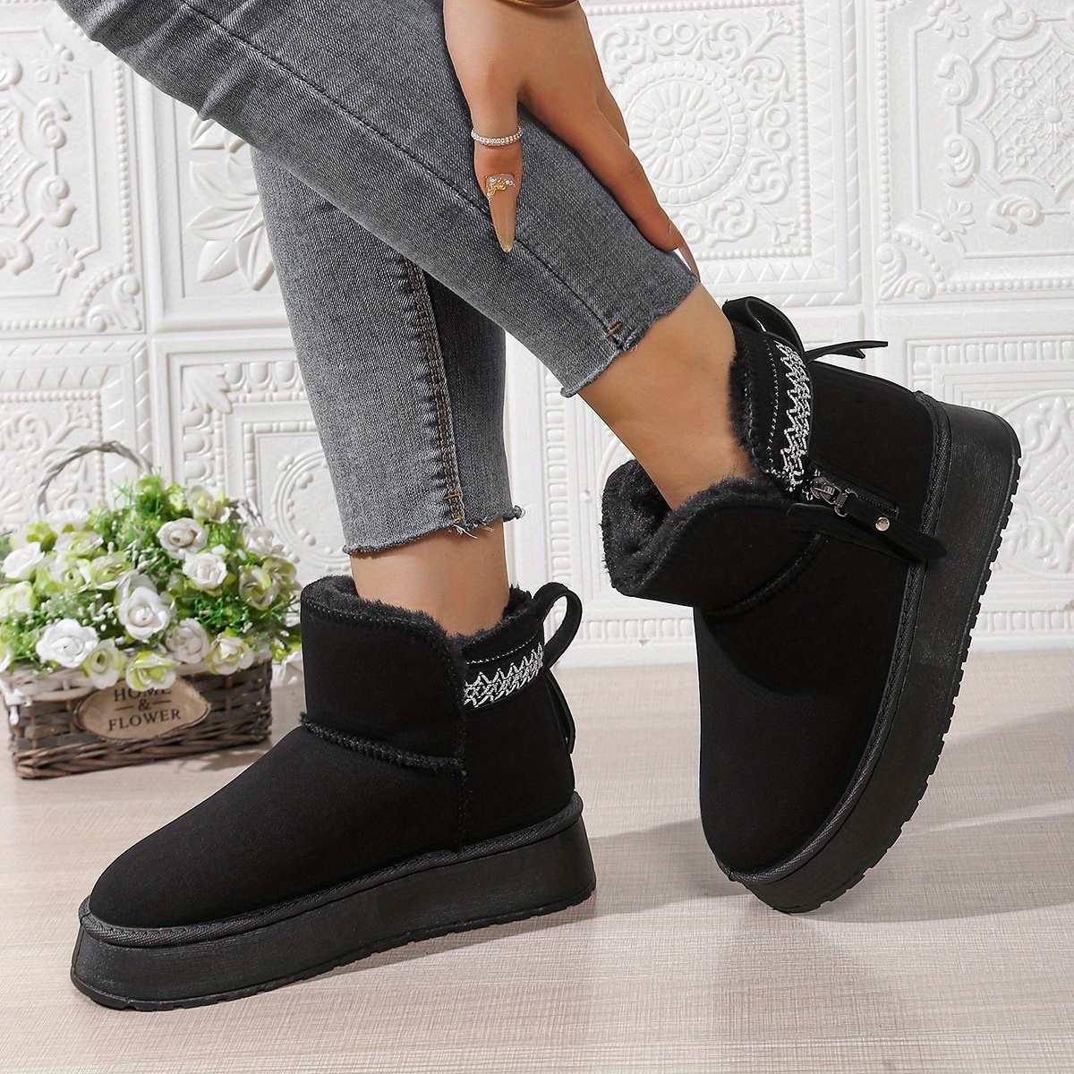women's elegant winter snow boots thick rubber sole side Temu