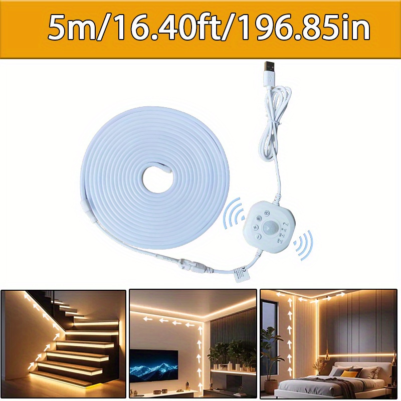 Image of Human Body Sensing Led Neon Warm/white Light With Timer – 120° 360° Night Light, Strip With Usb Powered Lights, Flexible Strip Lights For Stairs, Bedroom, Party, Kitchen, Tv, Sleek Light Strip