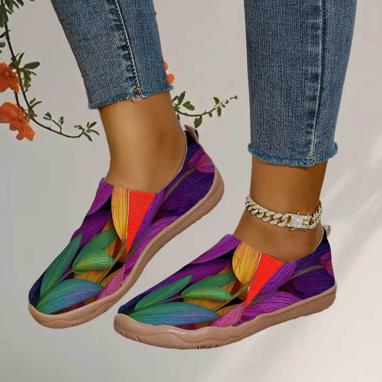TEMU New Seasonal Colorful Pattern 2d Printed Wide Casual Shoes, Trendy Flat Shoes That Are Lightweight, Comfortable, And Versatile., Women Shoes