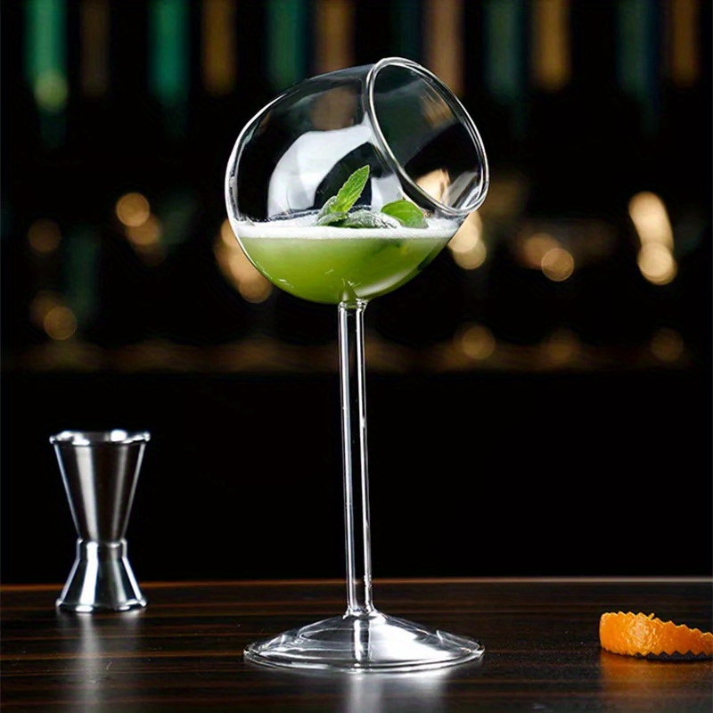 Elegant Slanted Mouth Cocktail Glass - with Narrow Opening, Prevents Dilution - Clear Martini Cup for Wedding, Party, Home Bar - Insulating Reusable Drinking Glassware - Ideal Gift for Mixologists & Hosts