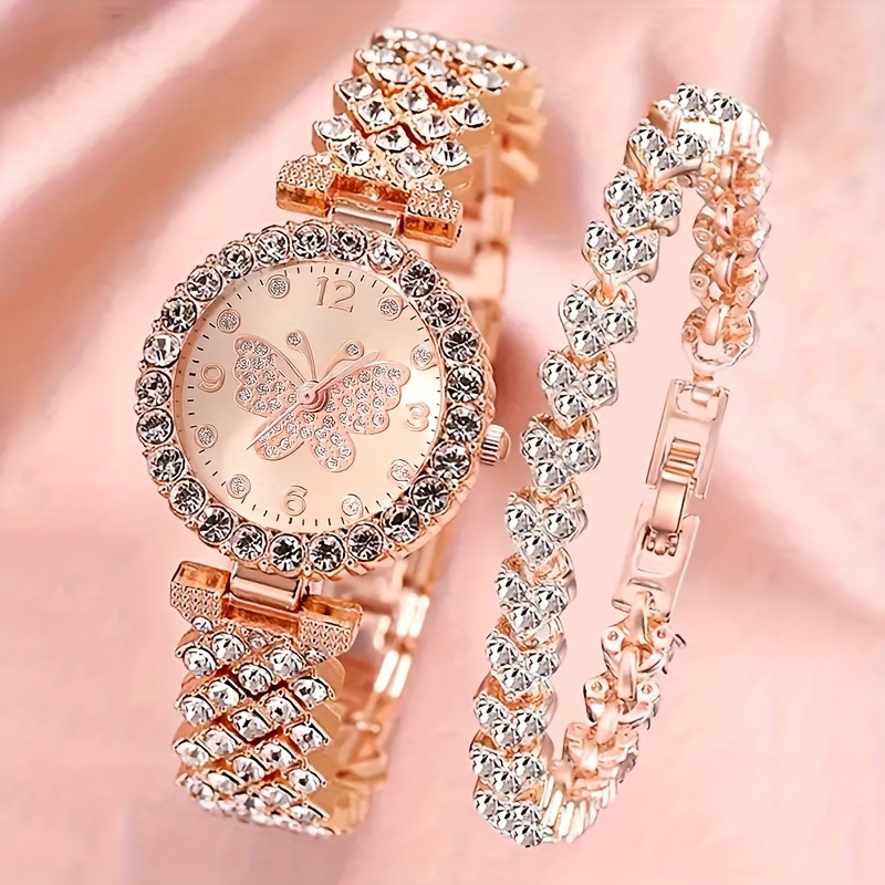 2pcs Elegant Women's Quartz Wristwatch And Bracelet Set, Alloy Band, Round Case, Perfect Birthday, Valentine's Day, Graduation Season, Gift For Girlfriend, And Mom