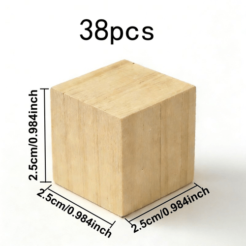 38pcs of blank wooden cubes measuring 2 5cm x 2 5cm with a smooth and surface suitable for math counting puzzle assembly and making holiday gifts