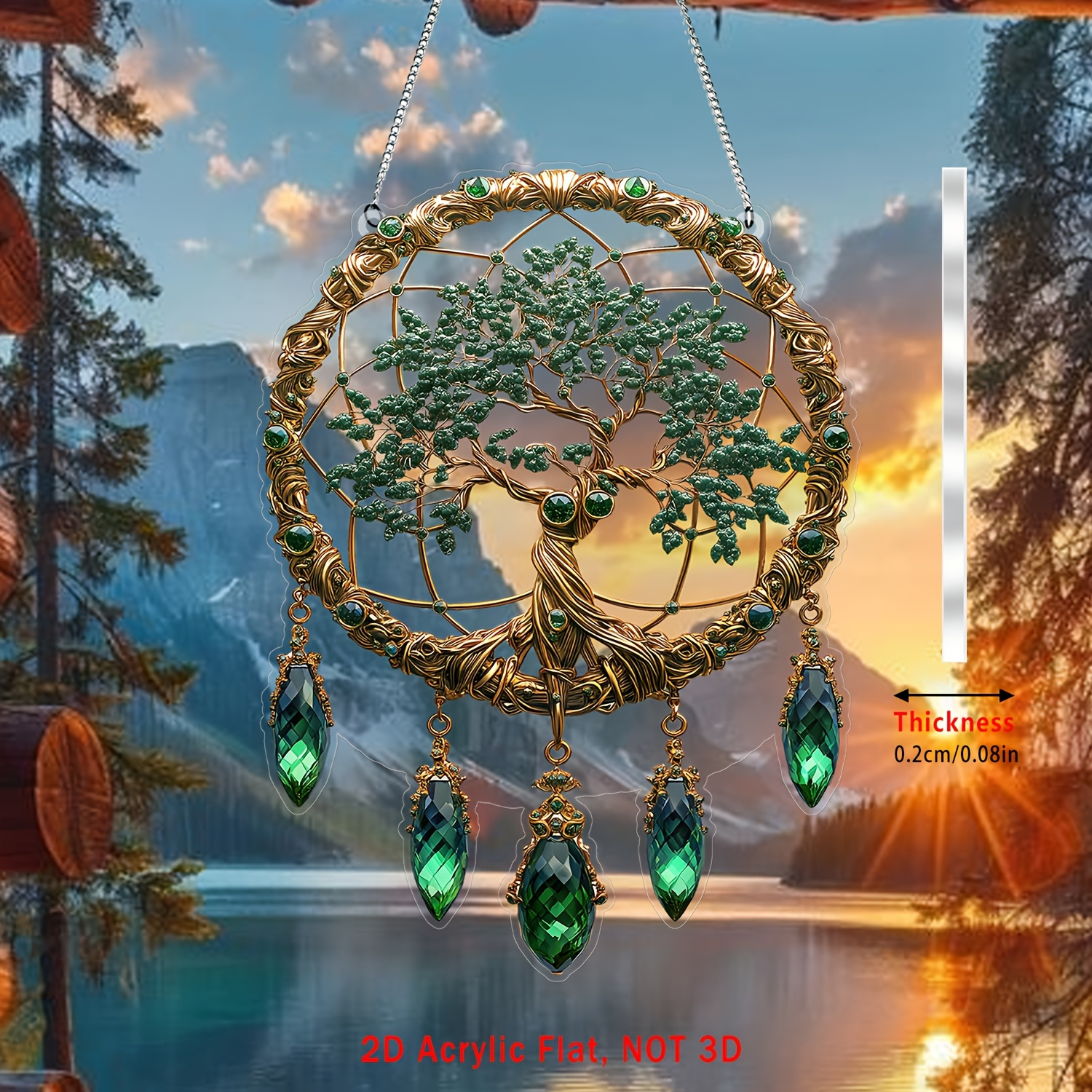 TEMU 2d Flat, 2d Flat Colorful Tree Of With Chain Bohemian Style Acrylic Window Hanging Decoration Suitable For Bedroom And Living Room Decoration