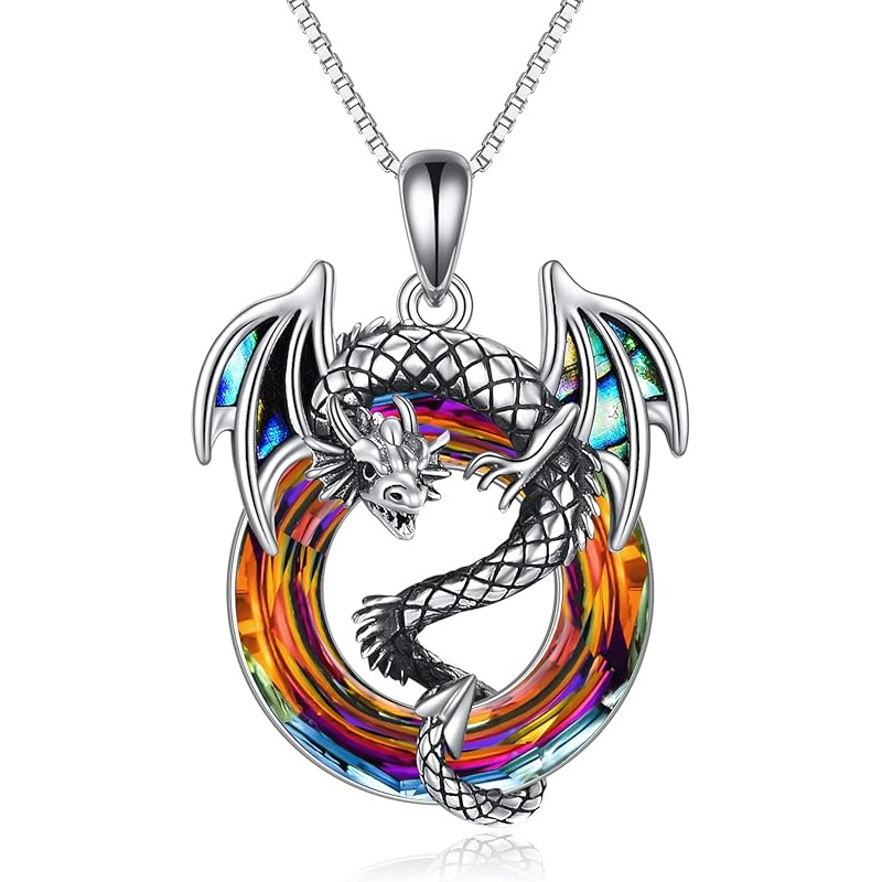 Image of Dragon Necklace For Women 925 Sterling Silver Dragon Pendant Necklace Fantasy Jewelry Gift For Mom Wife Anniversary