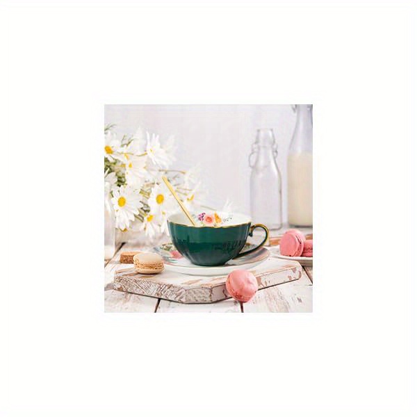 green tea cup and saucer, porcelain coffee cup   floral lined design teacup with   and spoon, 8oz vintage china mug cup for latte, cappuccino, tea sets birthday gift, tea cup set with tray,  , coffee cup and saucer set, coffee cup, tea cup,   essentials,   set, elegant saucer, classic china, durable porcelain,   ceramic, ceramic drinkware,  , gift   Product details 2