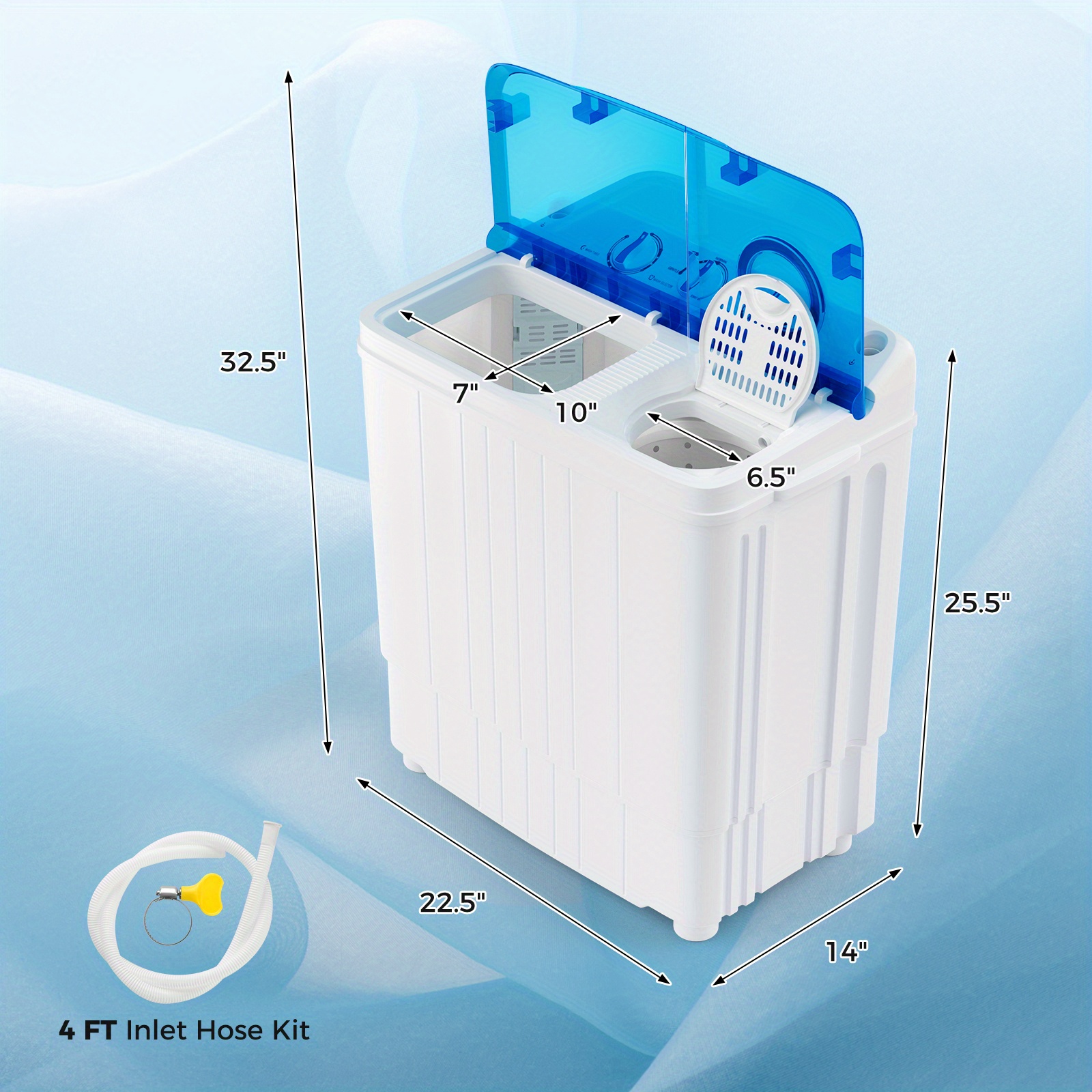 compact portable washing machine twin tub laundry washer with drain pump 17 6 lbs total capacity 11 lbs washer 6 6 lbs spinner combo for dorms apartments rvs white blue  