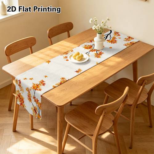 2D Flat,1pc Thanksgiving Orange Le Leaves Printed Table Runner - Versatile Dining Table Buffet Table Dresser Decor for Spring Summer Fall, Holidays Festivals Casual Dinner Parties, Foldable for Storage 2D Flat, 2D Flat