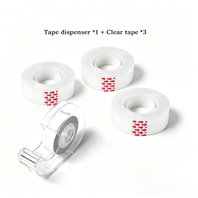 TEMU Distributeur de ruban adhésif et 3 rouleaux de ruban adhésif transparent - Distributeur de ruban adhésif de bureau à usage manuel - Support de