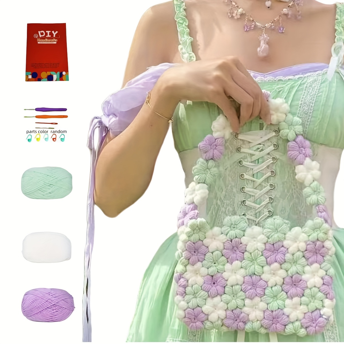 In- Beginner Crochet Kit With Step-by-bag Video Tutorial - Diy Knitting Project For Adults, Flower Bag Craft, Ideal /valentine's Day | Pre-s() Guide & Fabric Crochet Set For - Use)
