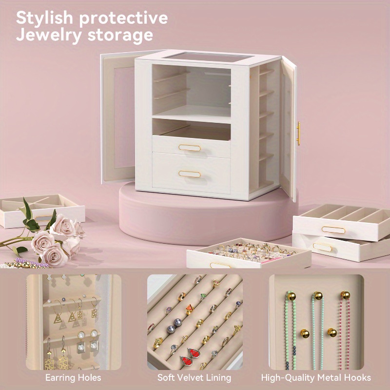 boho chic 6 tier multifunctional   leather jewelry box with clear drawers open shelves large capacity organizer for earrings necklaces bracelets watches elegant gift for women girls christmas valentines day birthdays graduation Product details 2