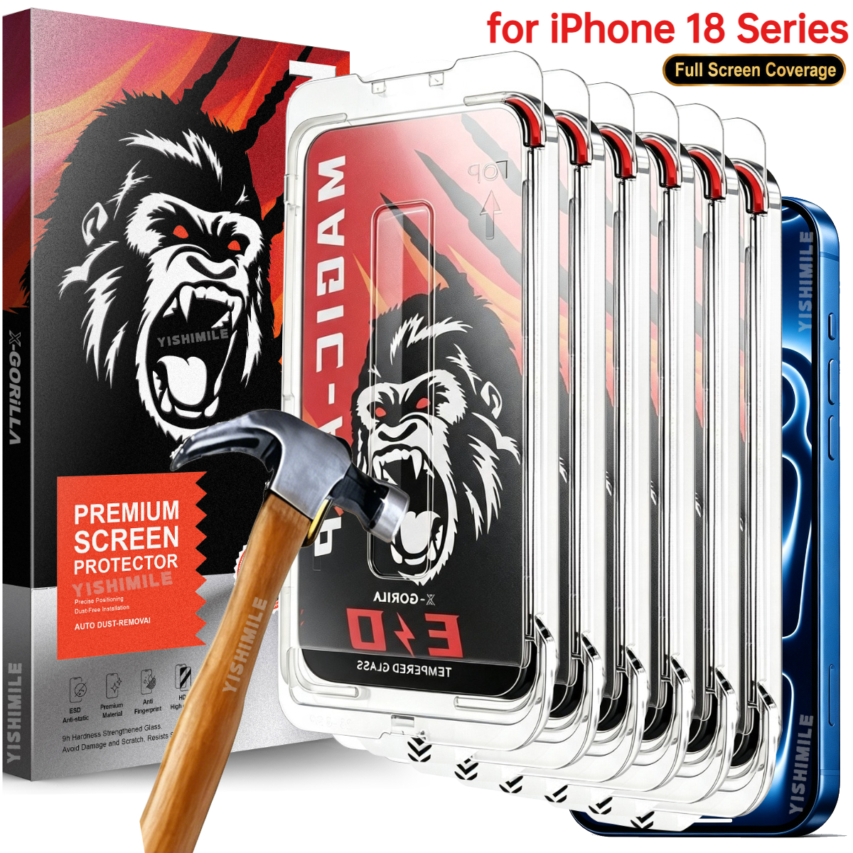 TEMU 6-pack Full Coverage Hd Tempered Glass Screen Protector With Precise Auto-alignment Installation Frame, Bubble-free, Anti-scratch