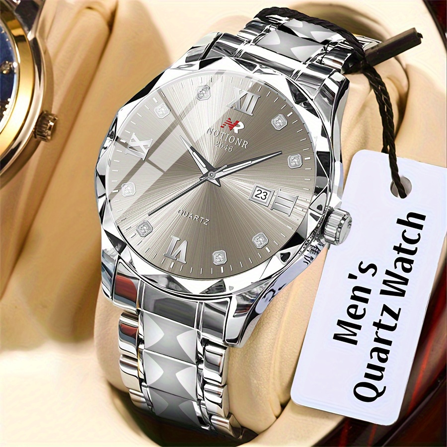 TEMU 1pc Men Watch Stainless Steel Strap Men's Roman Rhinestones Watch, Quartz Watch | Watch Design | Classic Watch | Ideal For Birthday, Holiday
