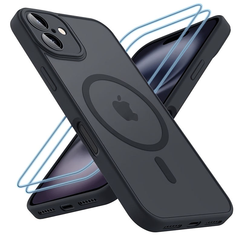 TEMU Phone Case - Phone Case: 3pcs [1 Phone Cover With 2 Protectors] Premium Matte Phone Cover For Iphone 11 12 13, Matte Magnetic Case Release Sleek