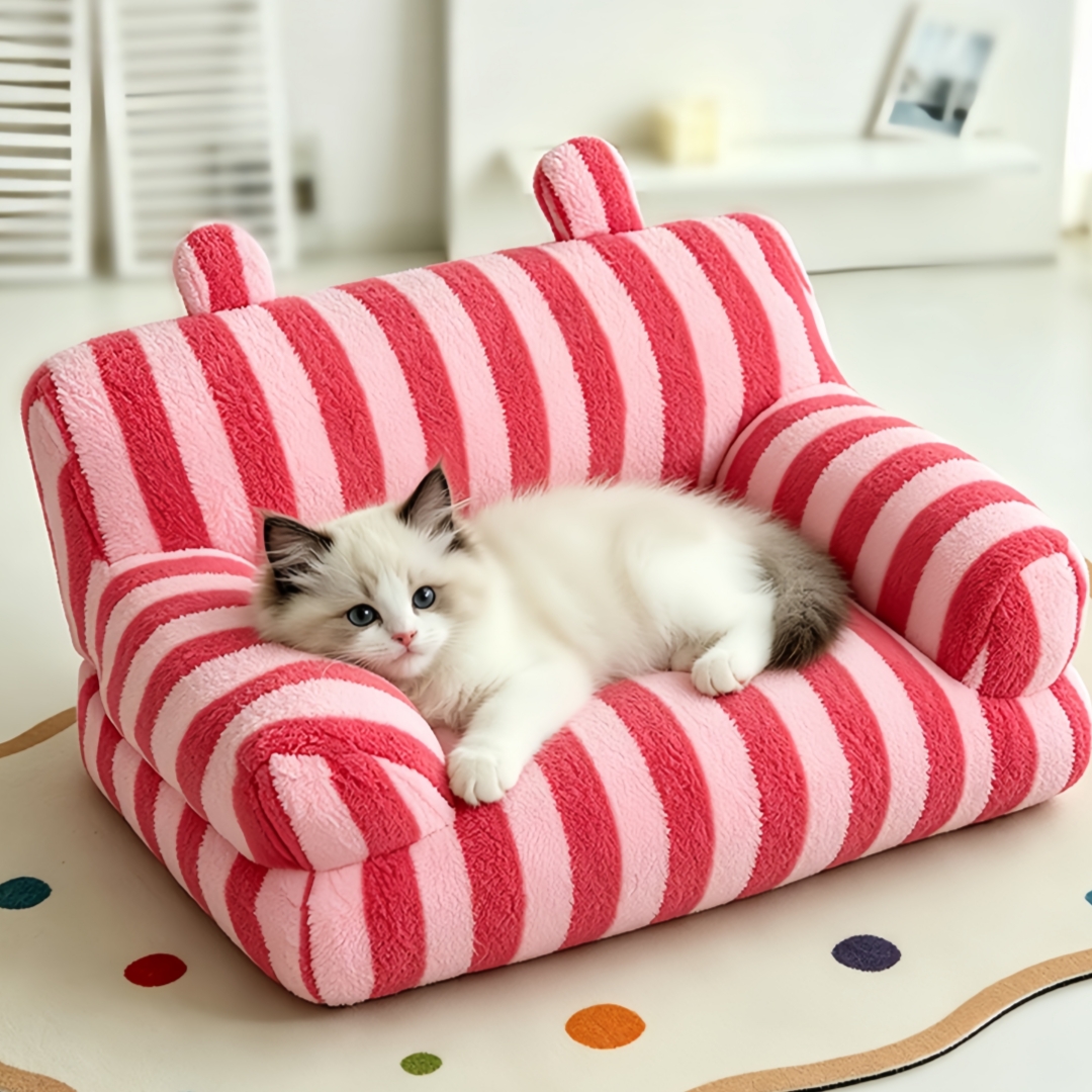 suitable for small medium dogs kittens striped fluffy ear shaped pet sofa bed house soft warm sleeping mat with     bedding for puppies puppy bed for crate or use no   Product details 0