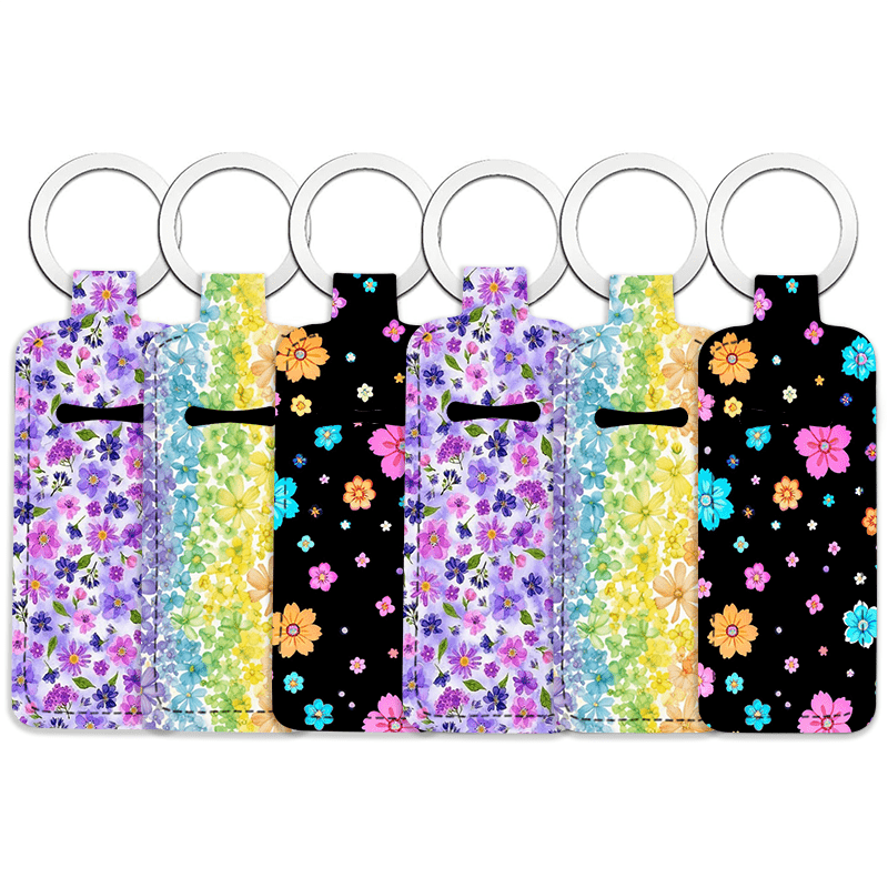 TEMU 6pcs Flowers Art Pattern Lipstick Storage Bag Set For Women - Portable Outdoor Lip Balm Pendant Keychain Accessory - Portable, Elastic, And ,
